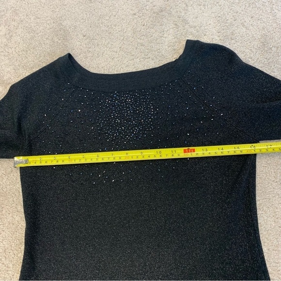 Touch Petites black glitter beaded fitted stretchy sweater Sz PM - Picture 11 of 12